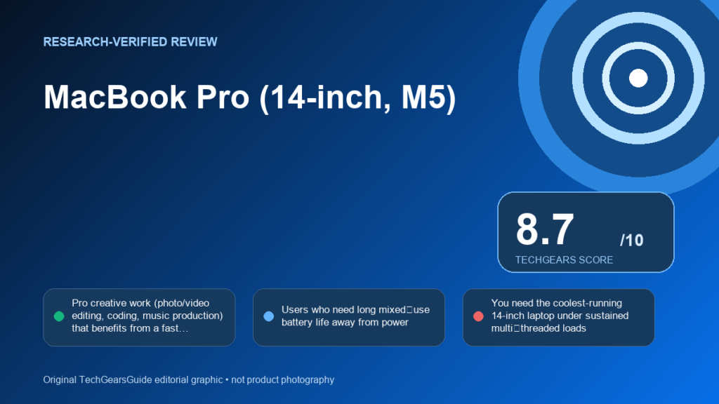 Editorial review graphic for MacBook Pro (14-inch, M5)