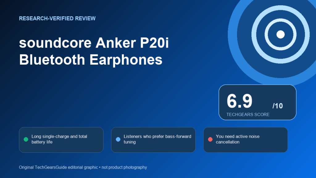 Editorial review graphic for soundcore Anker P20i Bluetooth Earphones
