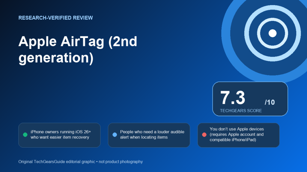 Editorial review graphic for Apple AirTag (2nd generation)