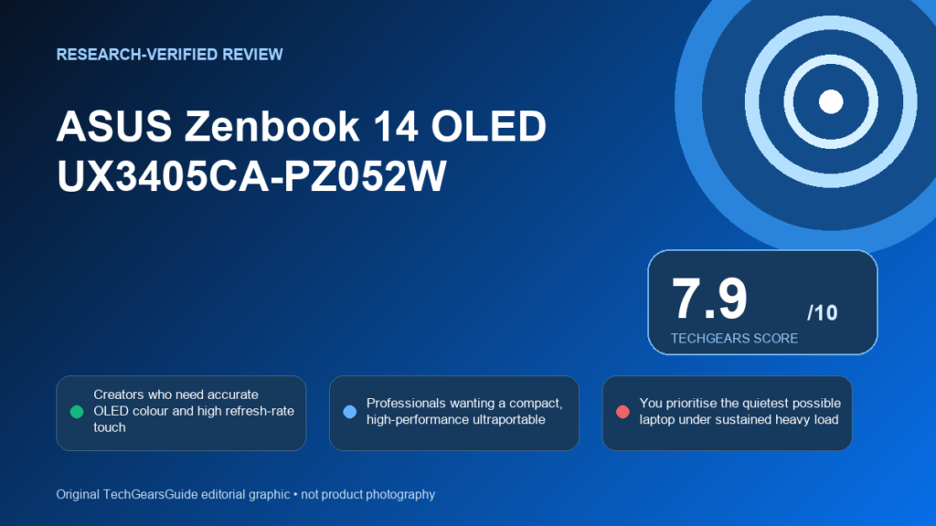 Editorial review graphic for ASUS Zenbook 14 OLED UX3405CA-PZ052W