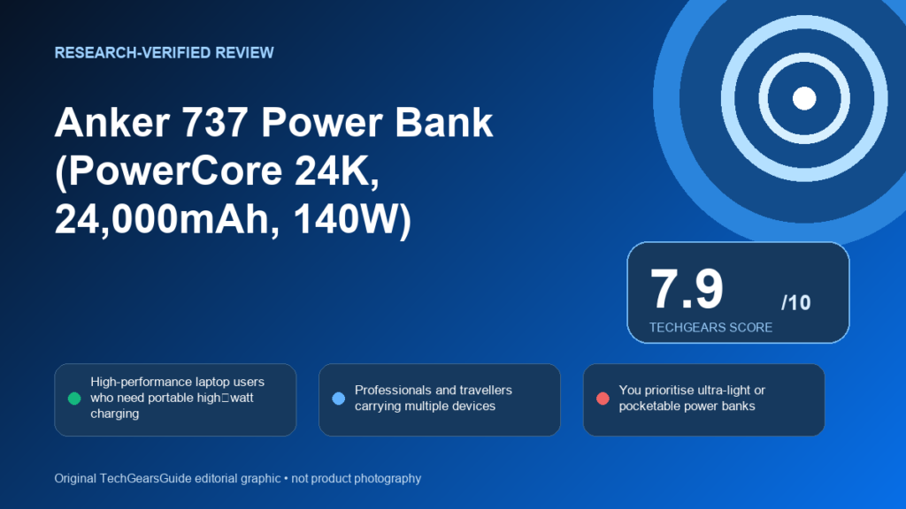 Editorial review graphic for Anker 737 Power Bank (PowerCore 24K, 24,000mAh, 140W)
